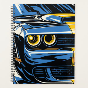Retro Blue Muscle Car Front Pop Art Illustration Planner
