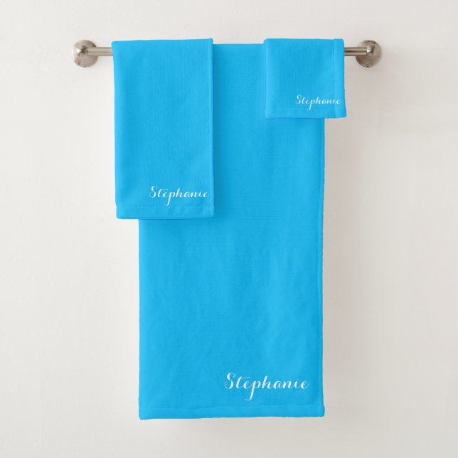 Retro Blue Name Modern Simple Elegant Monogram  Bath Towel Set (Insitu)