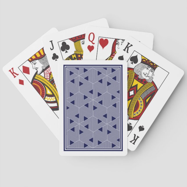 Retro Blue Navy Japan Triangle Geometric Pattern Playing Cards (Back)