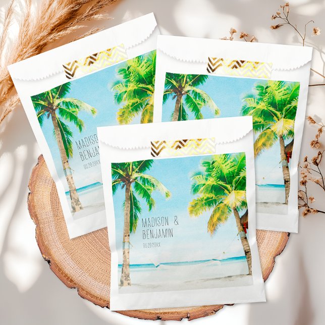 Retro Blue Ocean Beach Palm Trees Tropical Wedding Favour Bag (Creator Uploaded)