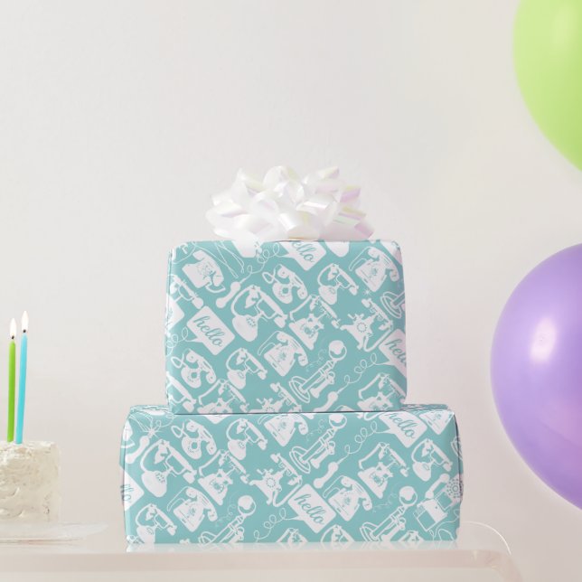 Retro Blue or Any Colour Telephone Pattern Wrapping Paper (Party Gifts)