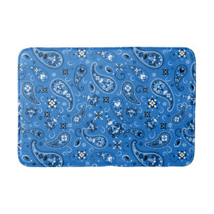 Retro Blue Paisley Bandanna Pattern Bath Mat