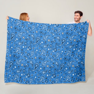 Retro Blue Paisley Bandanna Pattern Fleece Blanket