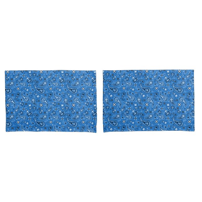 Retro Blue Paisley Bandanna Pattern Pillowcase (Front-Set)