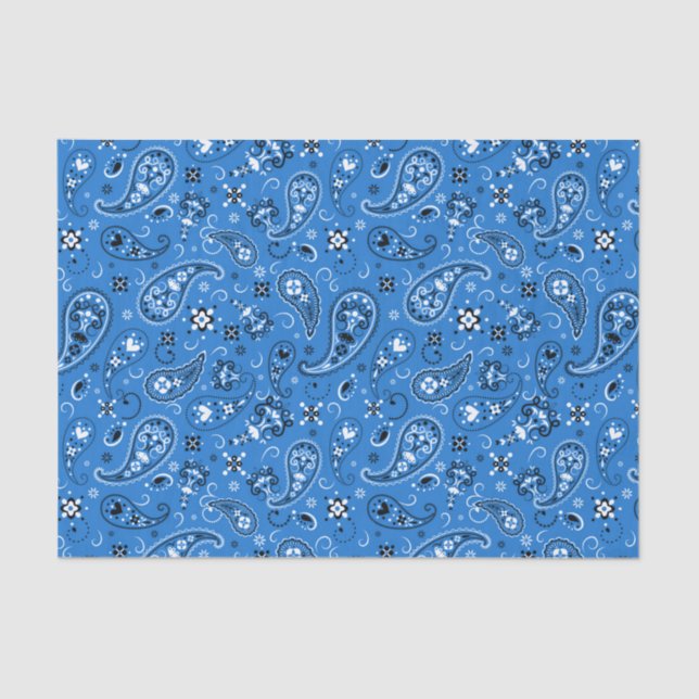 Retro Blue Paisley Bandanna Pattern Tissue Paper (Front)