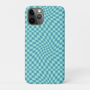 Retro Blue Pastel Warped Checks Chequerboard    iPhone 11 Pro Case