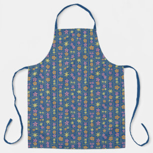Retro Blue Patchwork Floral Large Apron