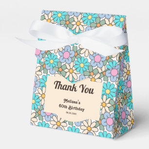 Retro Blue Peach Floral Groovy Birthday Favour Box
