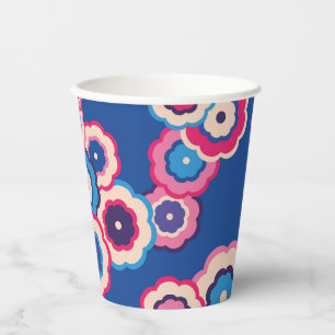 Retro Blue & Pink 60s Floral Pattern Paper Cups
