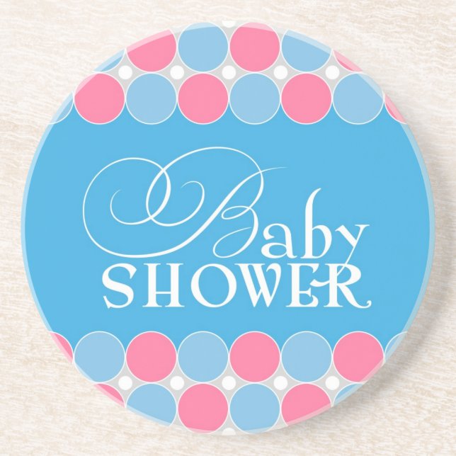 Retro Blue Pink Baby Shower Coaster (Front)