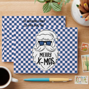 Retro Blue & Pink Checkered Santa Claus Christmas Envelope
