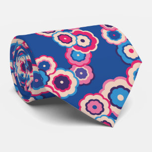 Retro Blue Pink Floral 60s pattern Tie