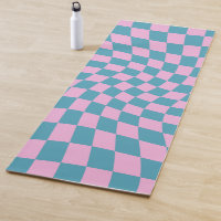 Retro Blue Pink Warped Chequerboard Chequered