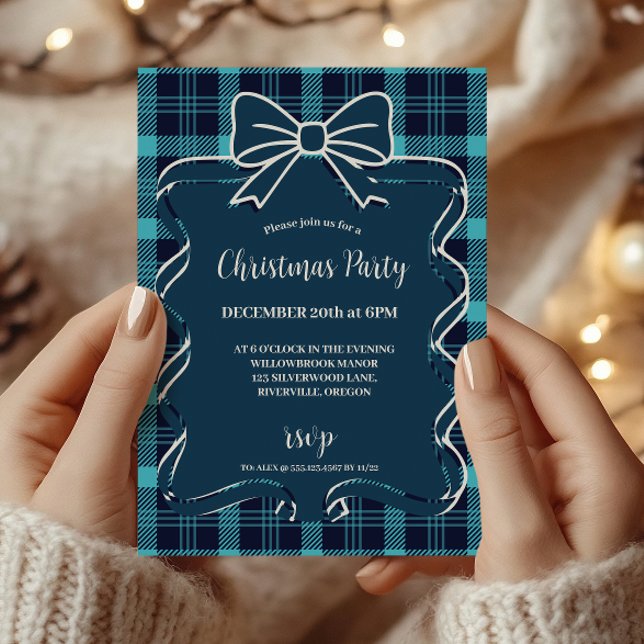 Retro Blue Plaid Whimsical Christmas  Invitation (Creator Uploaded)