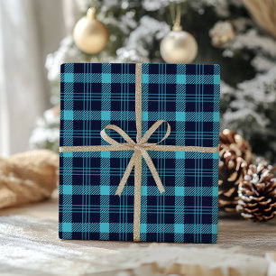 Retro Blue Plaid Whimsical Christmas  Wrapping Paper