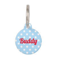 Retro Blue Polka Dots Dog Pup Cat Kitty Name Cute