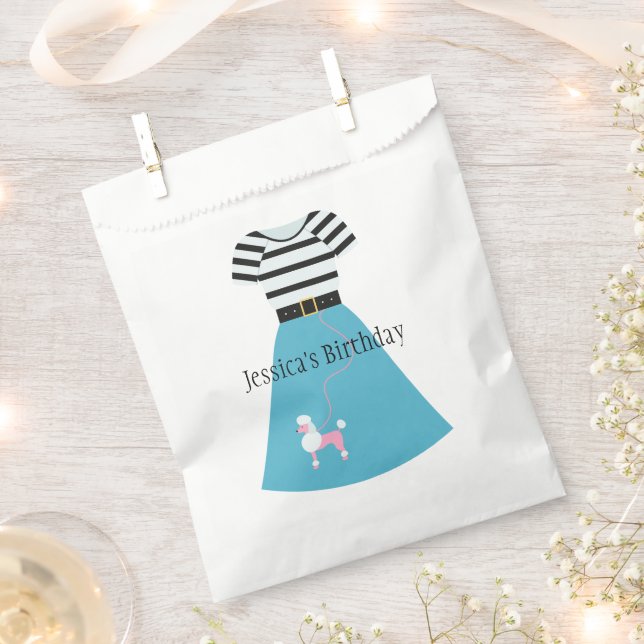 Retro Blue Poodle Skirt Customisable Birthday Favour Bag (Clipped)