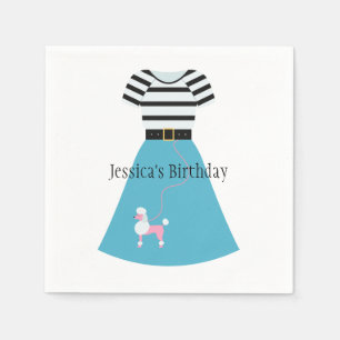 Retro Blue Poodle Skirt Napkin