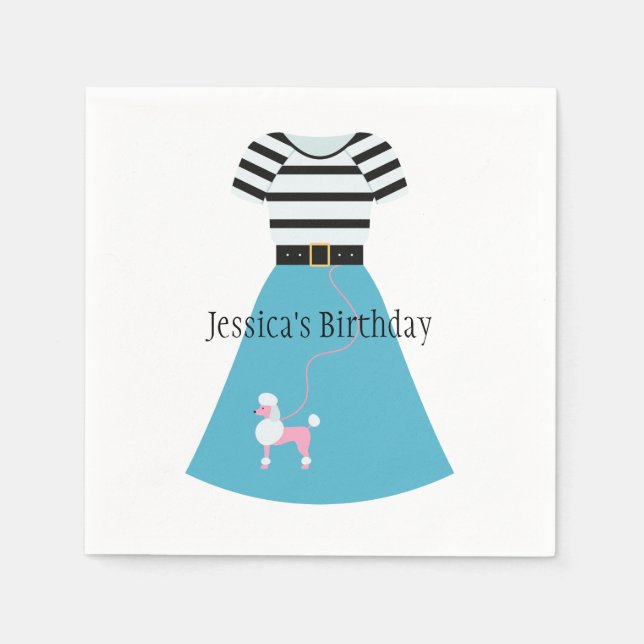 Retro Blue Poodle Skirt Napkin (Front)
