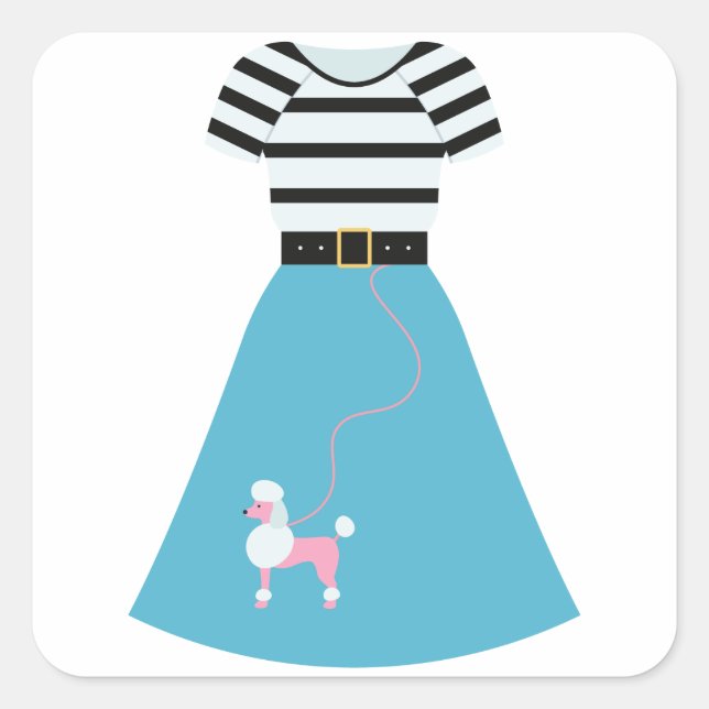 Retro Blue Poodle Skirt Square Sticker (Front)