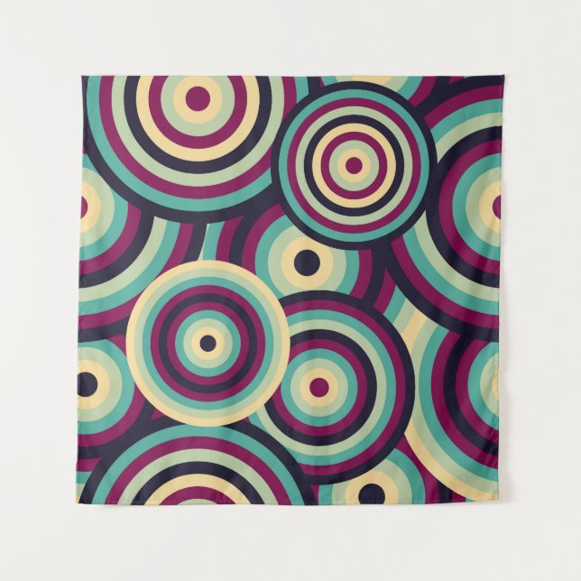 Retro blue-purple discs, abstract pattern. tapestry (Front)