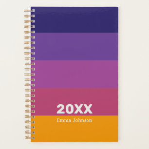 Retro Blue Purple Plum Orange Stripes Name Planner