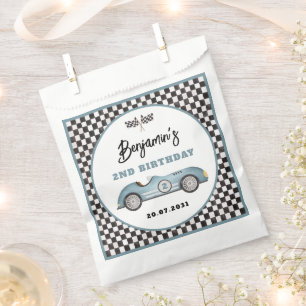Retro Blue Race Car Two Fast Boy 2nd Birthday Favour Bag
