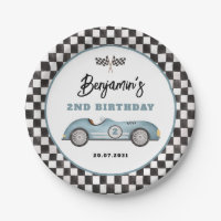 Retro Blue Race Car Two Fast Boy Birthday