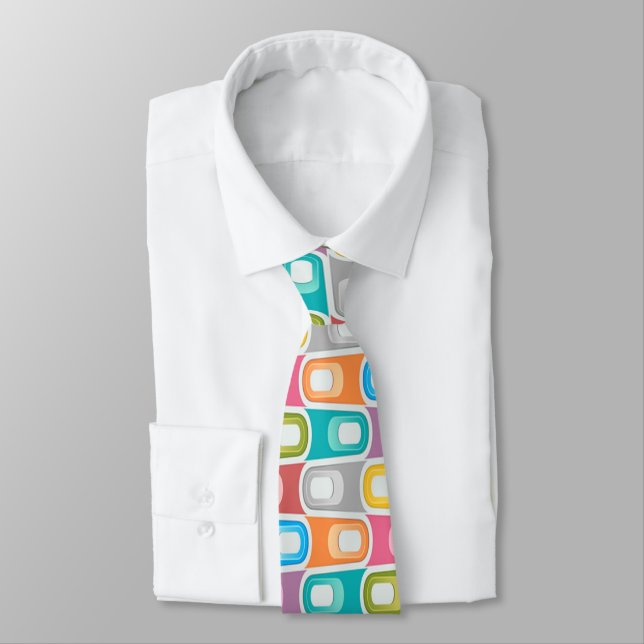retro  Blue rainbow abstract  rockabilly neck tie (Tied)