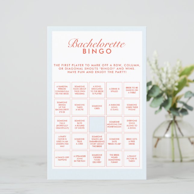 Retro Blue & Red Bachelorette Bingo Game (Standing Front)
