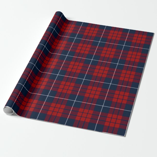 Retro Blue Red Christmas New Year Tartan Plaid Wrapping Paper (Unrolled)