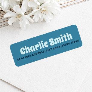 Retro blue return address label