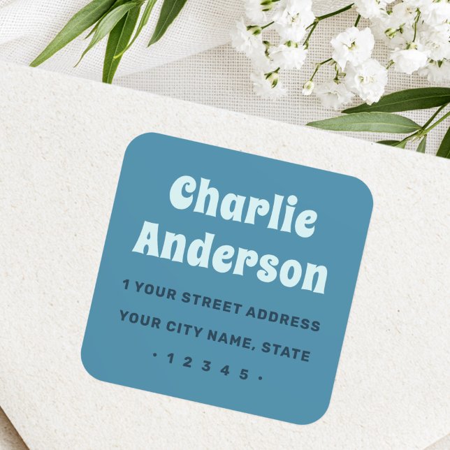 Retro blue return address square sticker (Retro blue return address square sticker)
