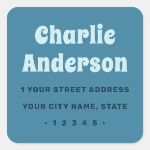 Retro blue return address square sticker