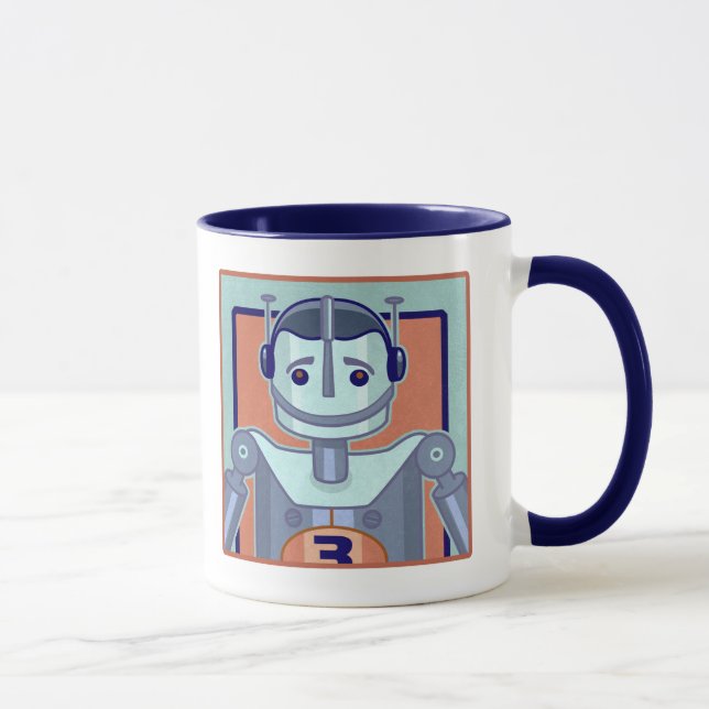 Retro Blue Robot Kids Mug (Right)