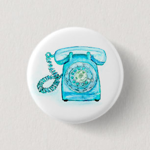 Retro Blue Rotary Phone Button Pin Turquoise
