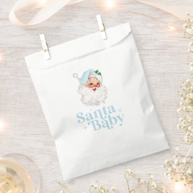 Retro Blue Santa Baby christmas baby shower Favour Bag (Clipped)