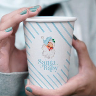 Retro Blue Santa Baby christmas baby shower Paper Cups