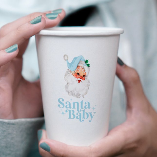 Retro Blue Santa Baby christmas baby shower Paper Cups (Creator Uploaded)