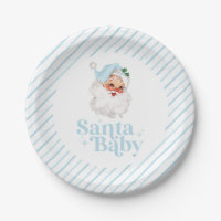 Retro Blue Santa Baby christmas baby shower