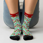 Retro Blue Santa Hat Holly Add Name Teen Christmas Socks<br><div class="desc">Fun Christmas leggings featuring a hand painted classic Santa hat,  green holly,  and red berries on a retro aqua blue background for that bit of nostalgic holiday whimsy. Original art by Malissa Melrose.</div>