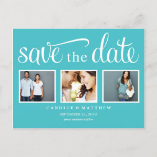 RETRO BLUE SAVE THE DATE ANNOUNCEMENT POSTCARD