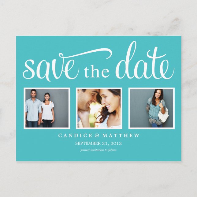 RETRO BLUE | SAVE THE DATE ANNOUNCEMENT POSTCARD (Front)