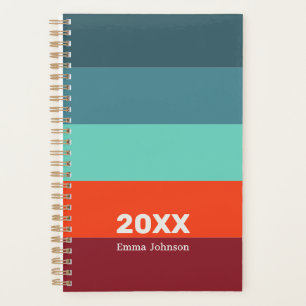 Retro Blue Scarlet Burgundy Stripes Name Planner