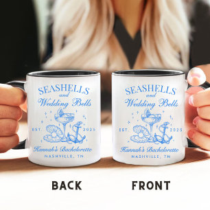 Retro Blue Seashells & Wedding Bells Bachelorette  Coffee Mug