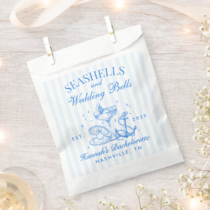 Retro Blue Seashells & Wedding Bells Bachelorette Favour Bag