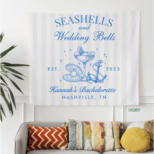 Retro Blue Seashells & Wedding Bells Bachelorette  Fleece Blanket