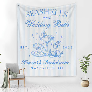 Retro Blue Seashells & Wedding Bells Bachelorette  Fleece Blanket