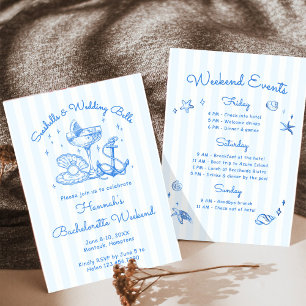 Retro Blue Seashells & Wedding Bells Bachelorette Invitation