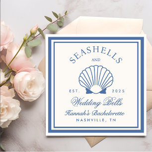 Retro Blue Seashells & Wedding Bells Bachelorette Napkin